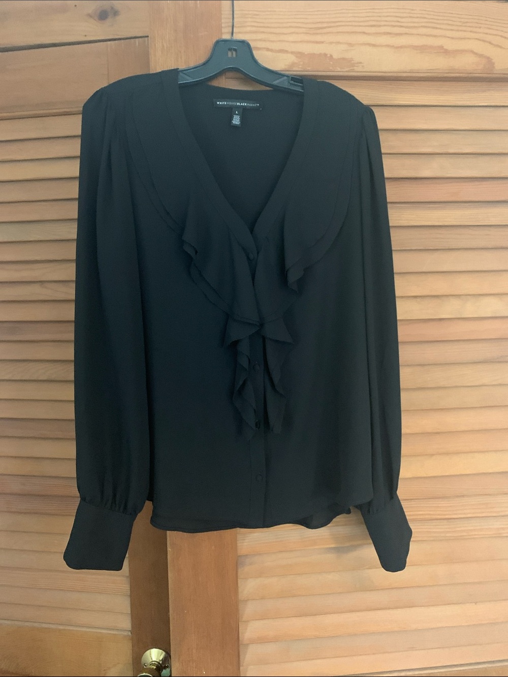 Windsor Black Ruffled V-Neck Button-Front Blouse - Picture 3 of 4